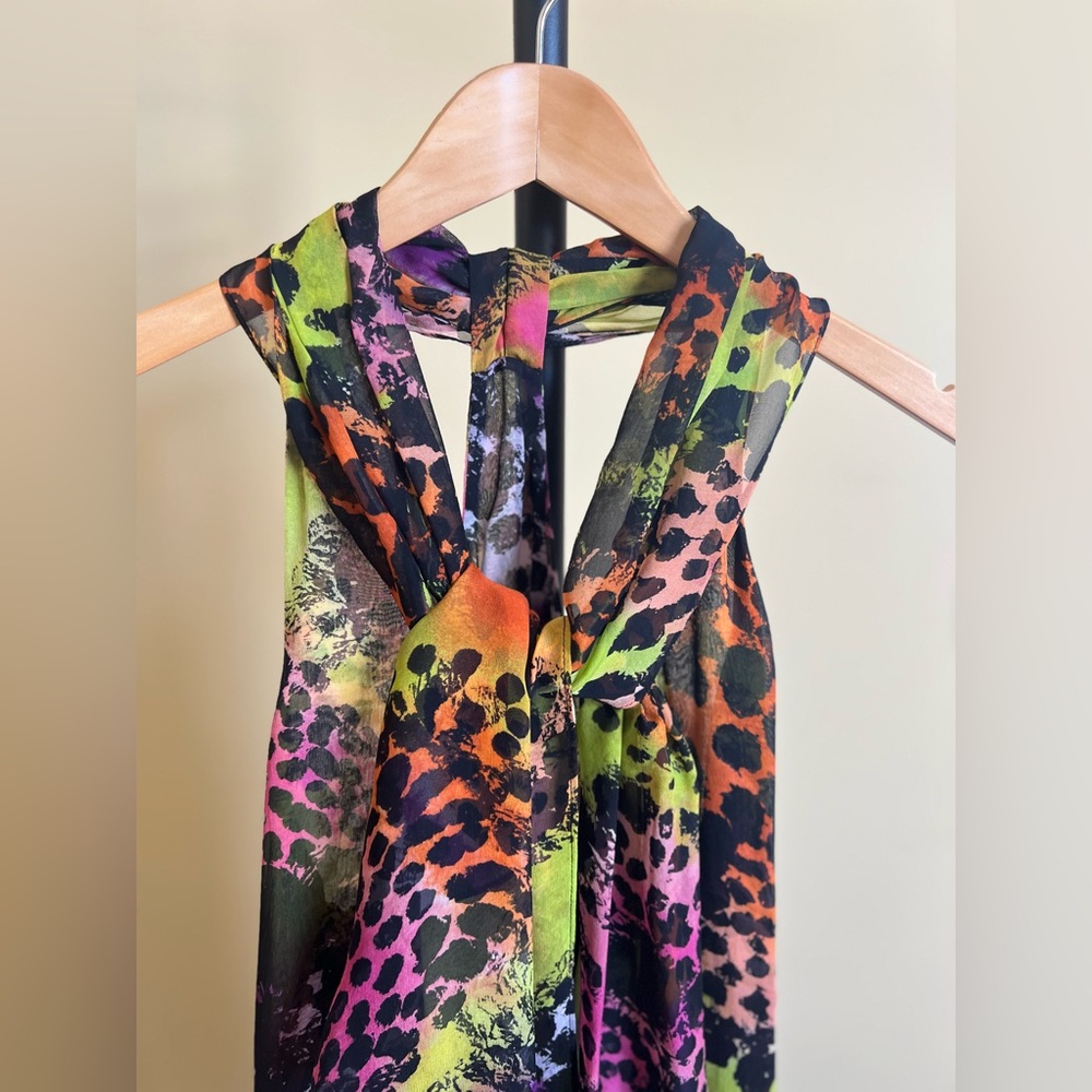Diane Von Furstenberg Blouse with Scarf Silk Sleeveless Print Multicolor Size 10 - Picture 5 of 15